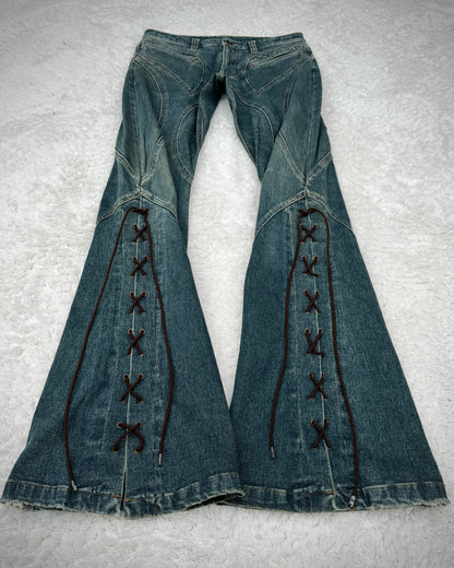 Tornado Mart Mud Washed Dynamic Cut Lace Up Flared Jeans