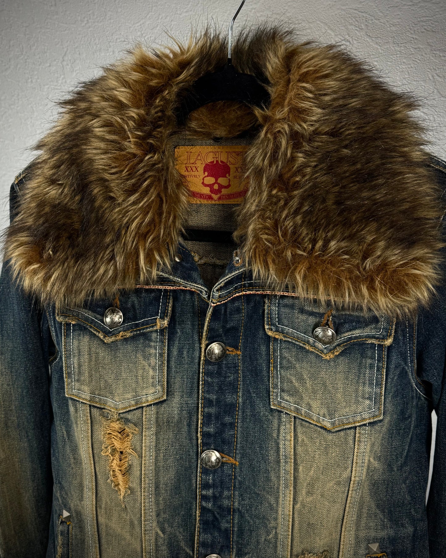 Lagust Mud Washed Faux Fur Denim Jacket