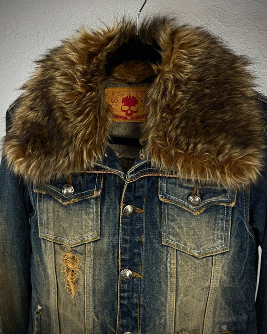 Lagust Mud Washed Faux Fur Denim Jacket