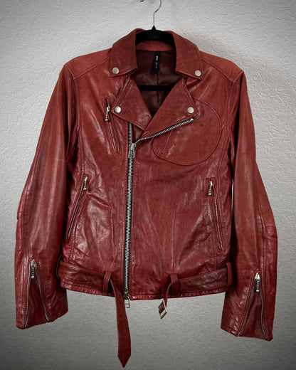 Glamb Bordeaux Leather Biker Jacket