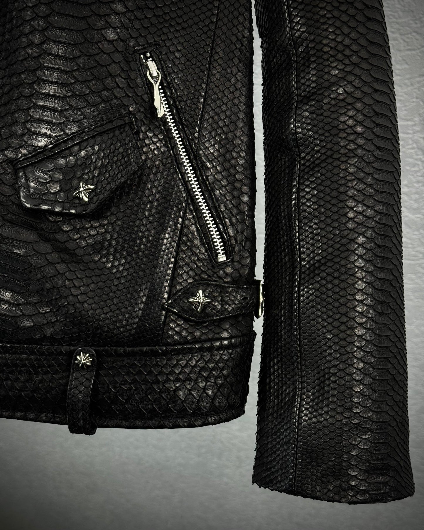 14th Addiction “10 Pythons” Pierced Leather Rider Jacket