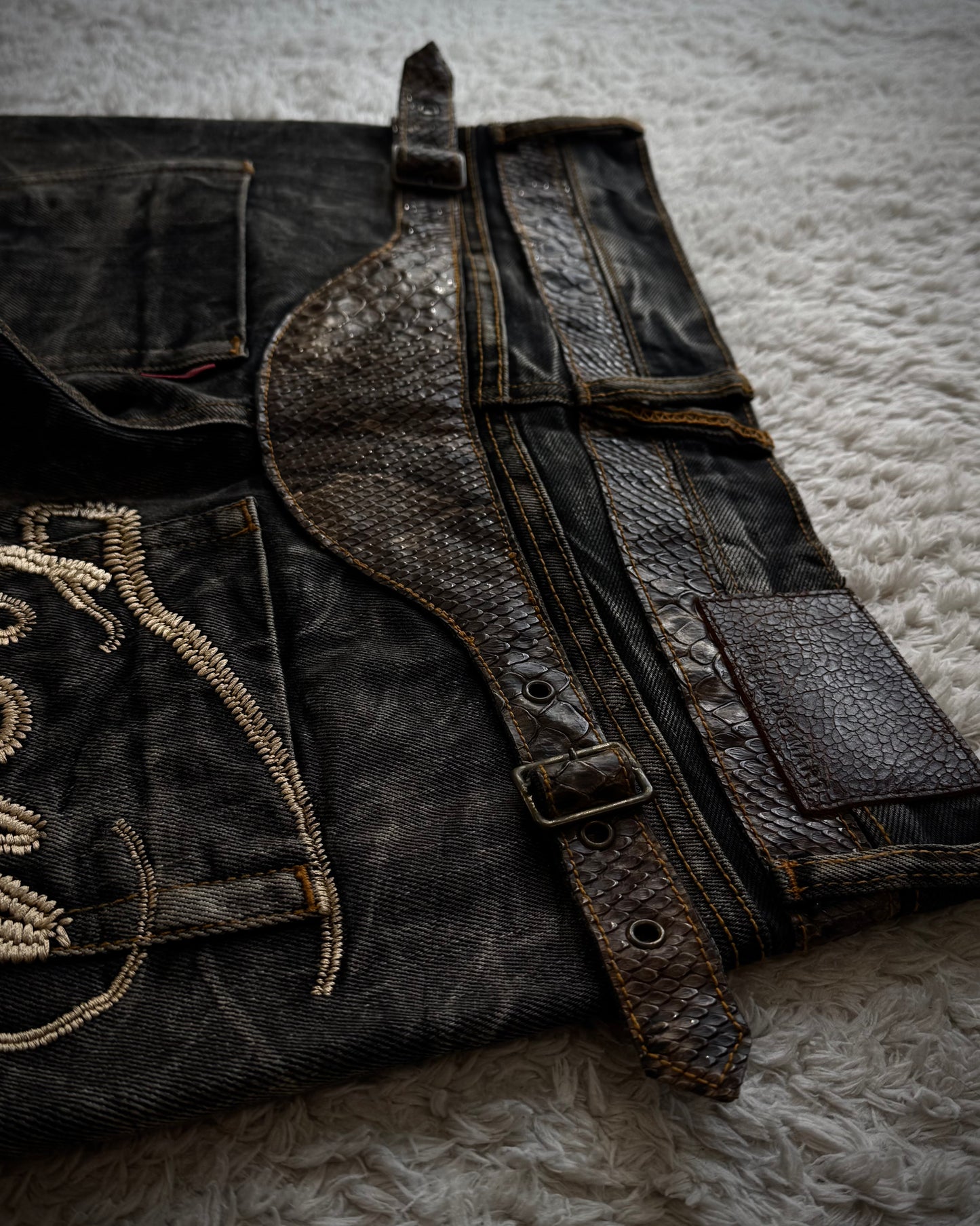 Tornado Mart Python Belted Flared Jeans