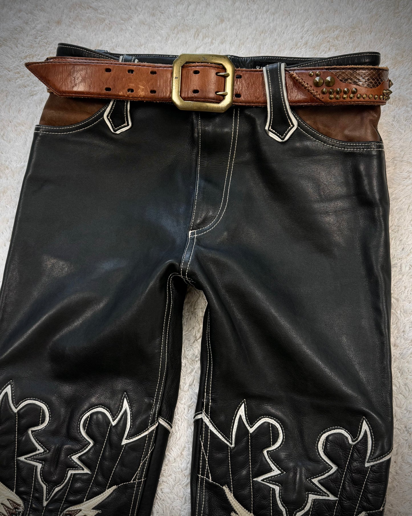 Huvrock Python Cone Studded Double Punched Leather Belt