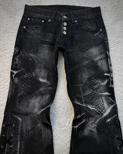 Tornado Mart Snakeskin Imprinted Lace Up Flared Jeans