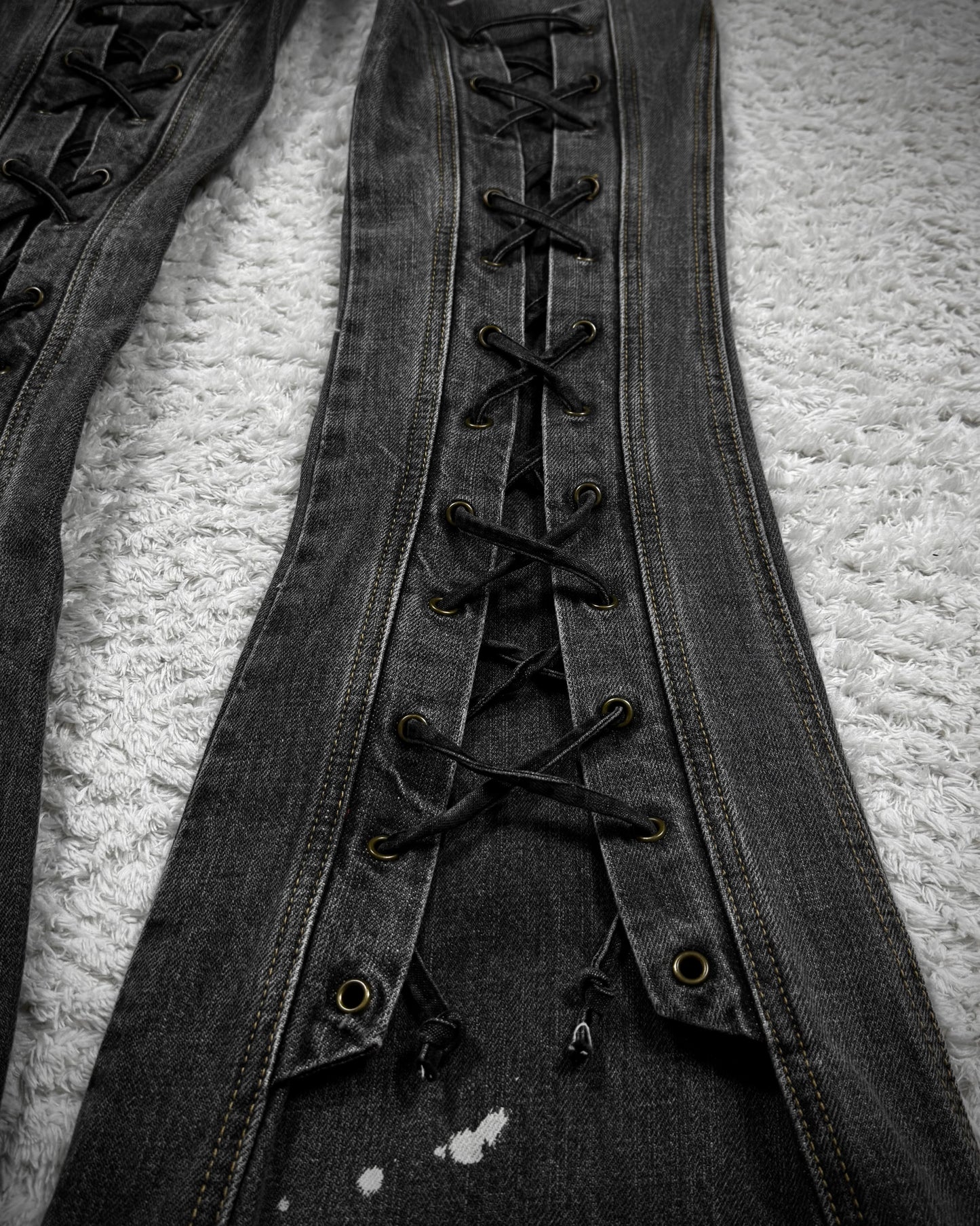 Tornado Mart Backlace Paint Splatter Flared Jeans