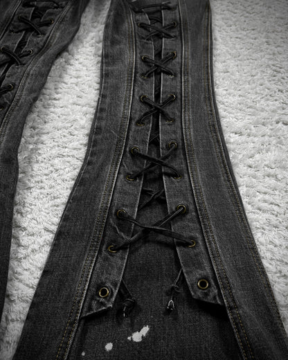 Tornado Mart Backlace Paint Splatter Flared Jeans