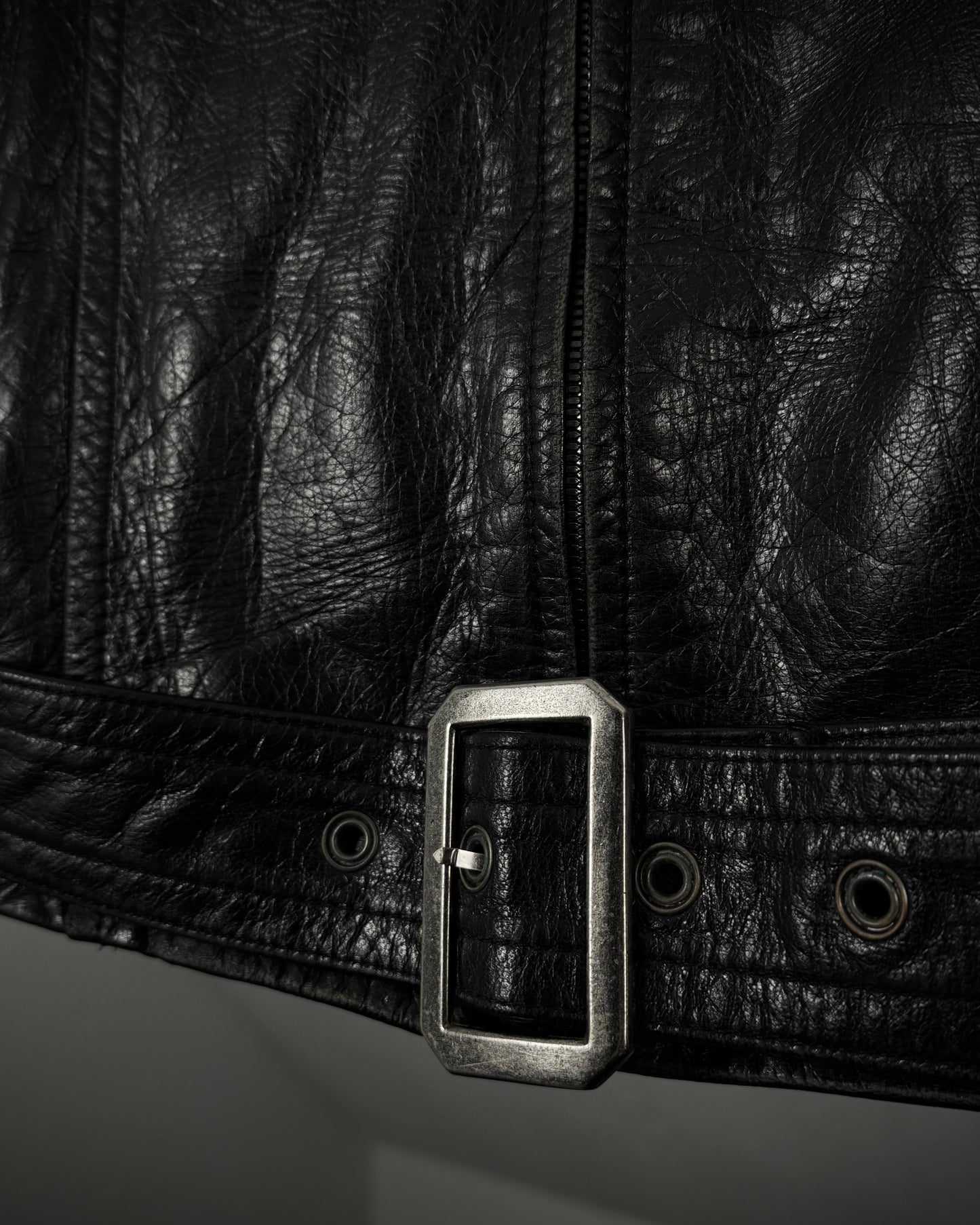 5351 Pour Les Hommes Fur Collar Textured Leather Jacket