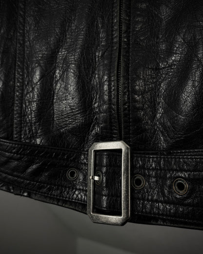 5351 Pour Les Hommes Fur Collar Textured Leather Jacket