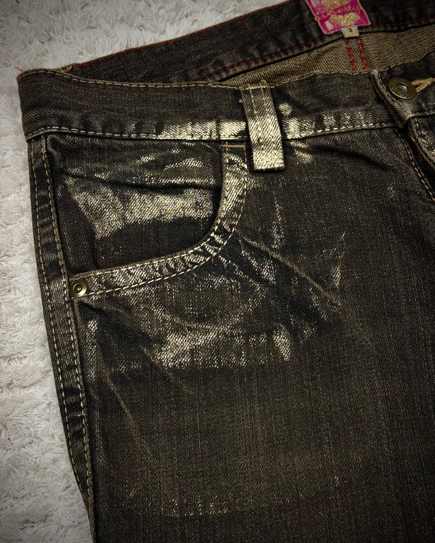 Chesty Gold Waxed Vintage Flared Jeans