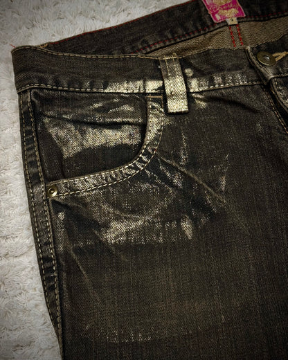 Chesty Gold Waxed Vintage Flared Jeans