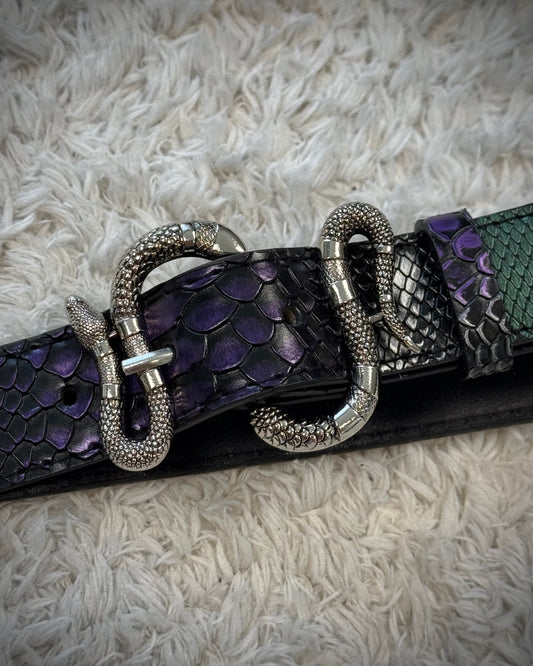 Python Buckle & Chrome Textured Leather Belt