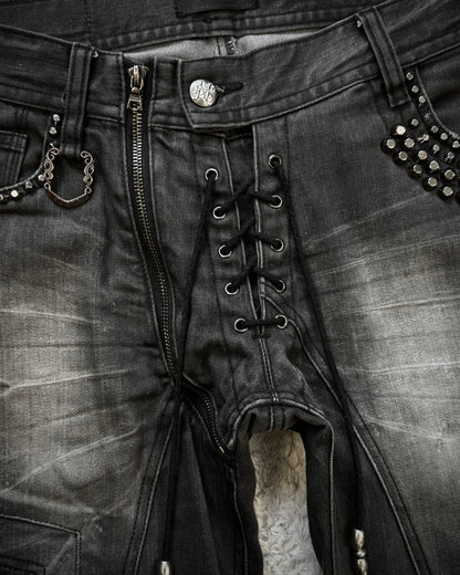 Midas Lace Up Studded Distressing Flared Jeans