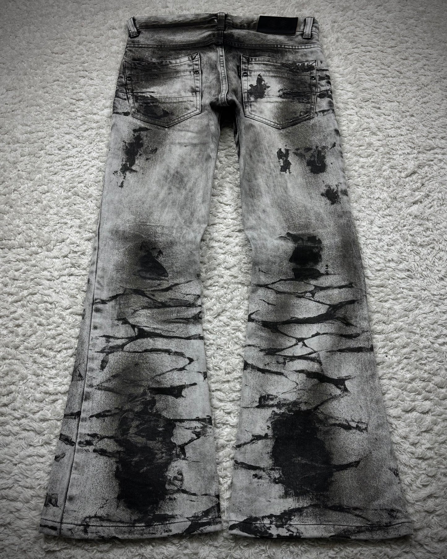 Tornado Mart Ash Clawmarks Coated Flared Jeans