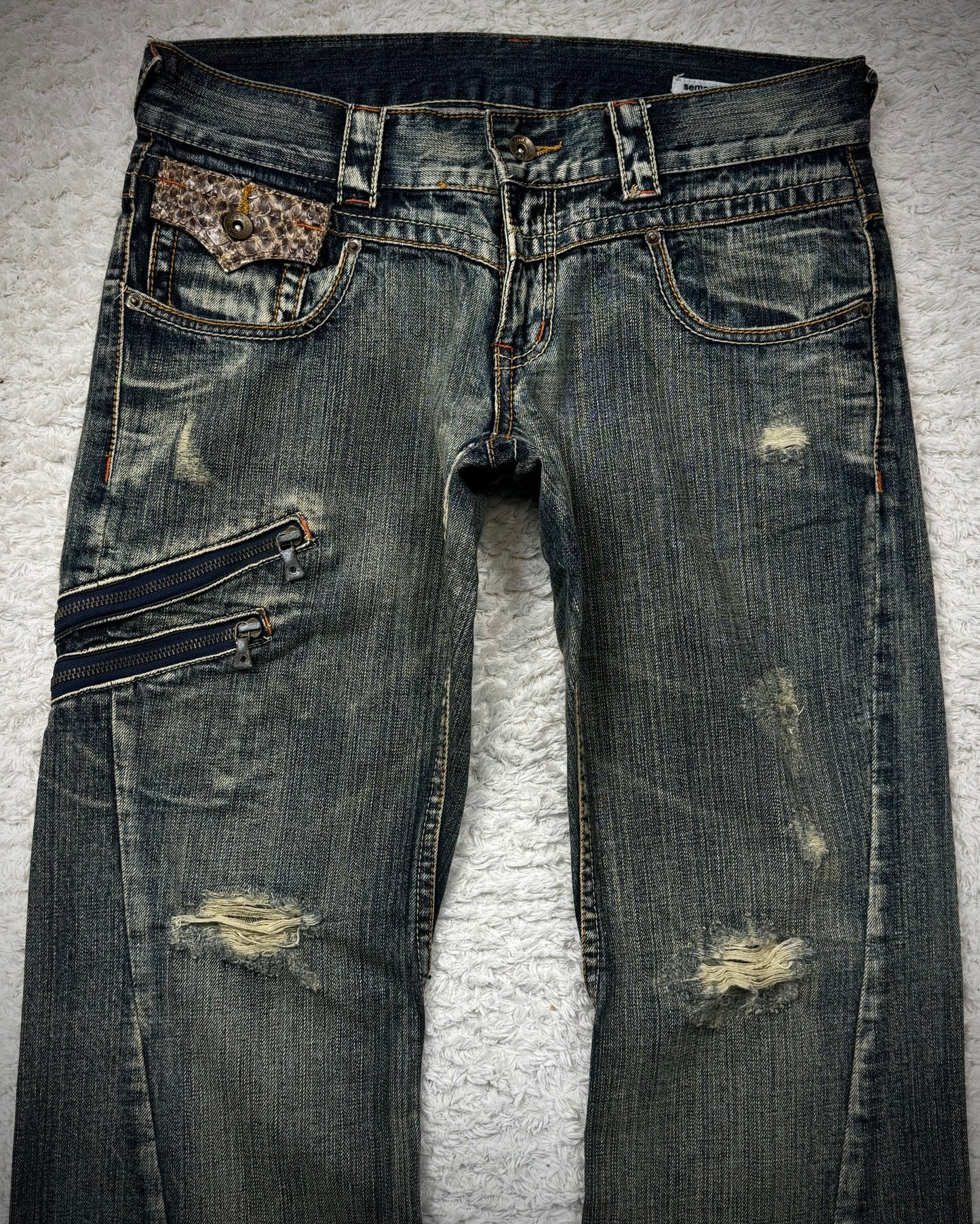 Semantic Design Python Detailed Spiral Flared Jeans