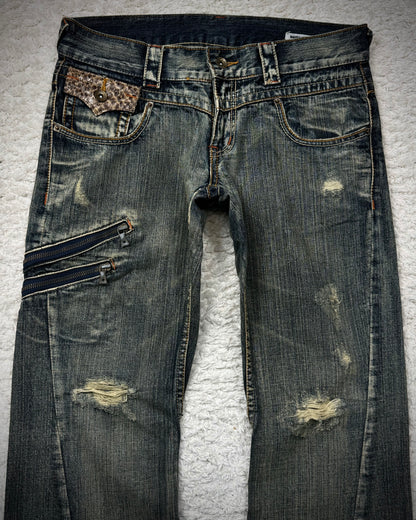 Semantic Design Python Detailed Spiral Flared Jeans