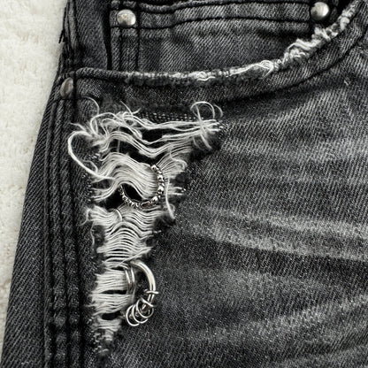 La Gate Pierced Chain-Up Flared Jeans