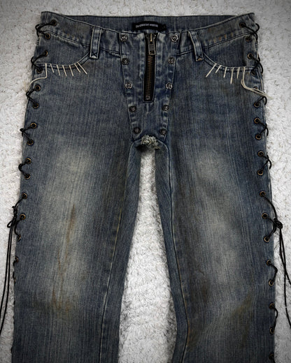 The Space Between Us Mud Washed Lace Up Flared Jeans