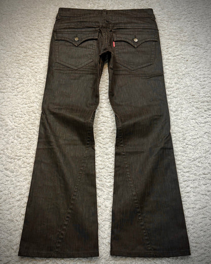 Tornado Mart Waxed Vintage Textured Spiral Flared Jeans