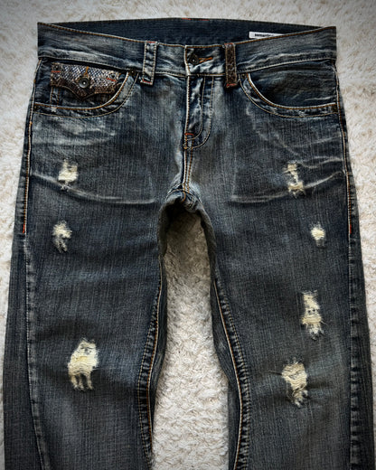 Semantic Design Python Detailed Spiral Flared Jeans
