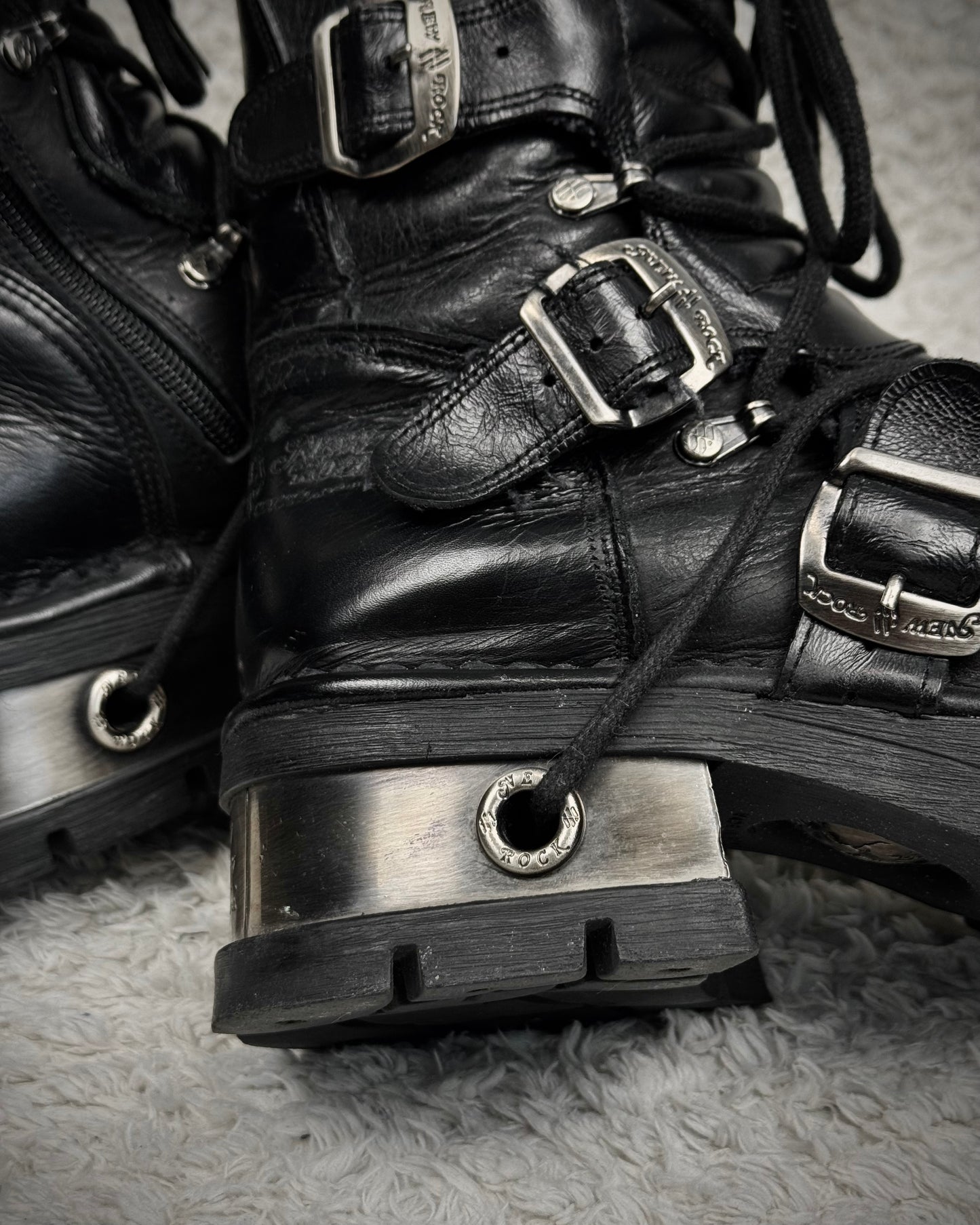 New Rock Steel Heel Leather Boots