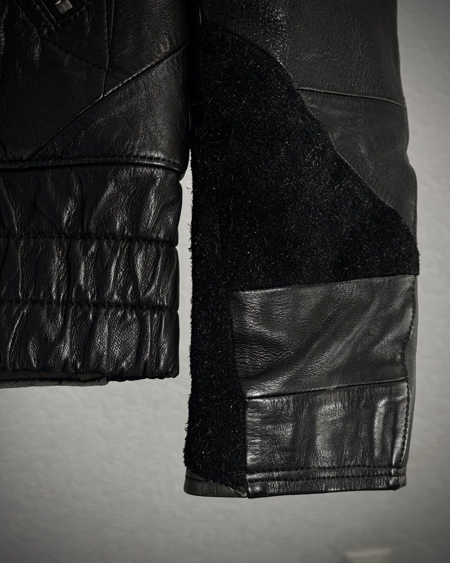 Lounge Lizard High Neck Patchwork Leather Jacket