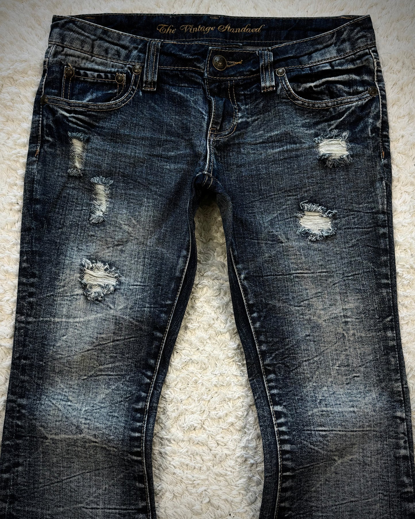 Vintage Honeycomb Washed Bell Bottom Flared Jeans