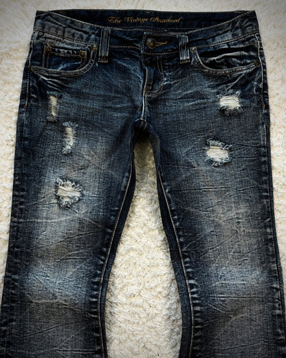 Vintage Honeycomb Washed Bell Bottom Flared Jeans
