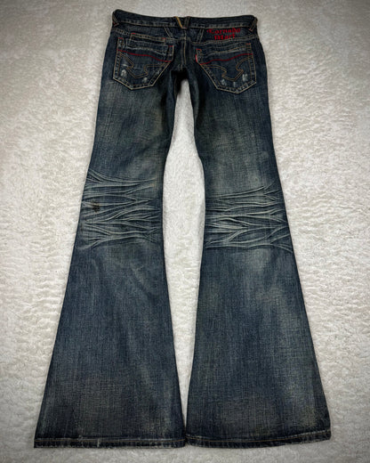 Tornado Mart Mud Washed Tassel Zippered Flared Jeans