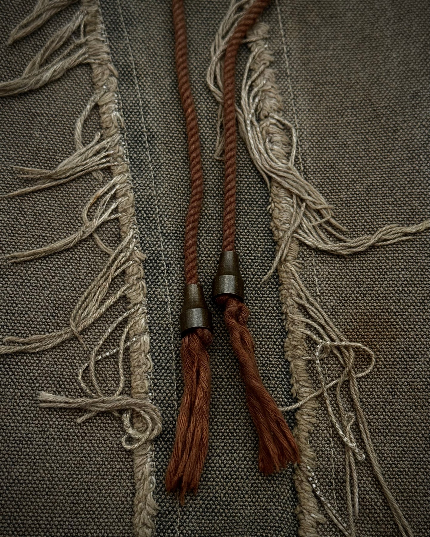 Obelisk Fringed Mud Washed Lace Up Flared Jeans