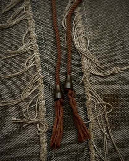 Obelisk Fringed Mud Washed Lace Up Flared Jeans