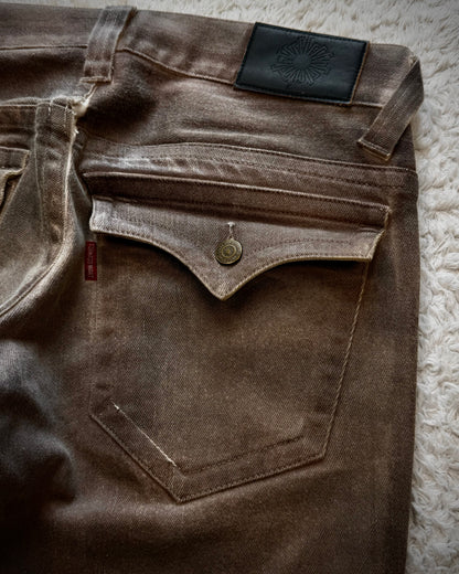 Tornado Mart Flap Mud Whisker Washed Spiral Flared Jeans