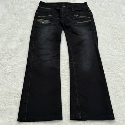 Nicole Club Leather Flap Pockets Flared Jeans