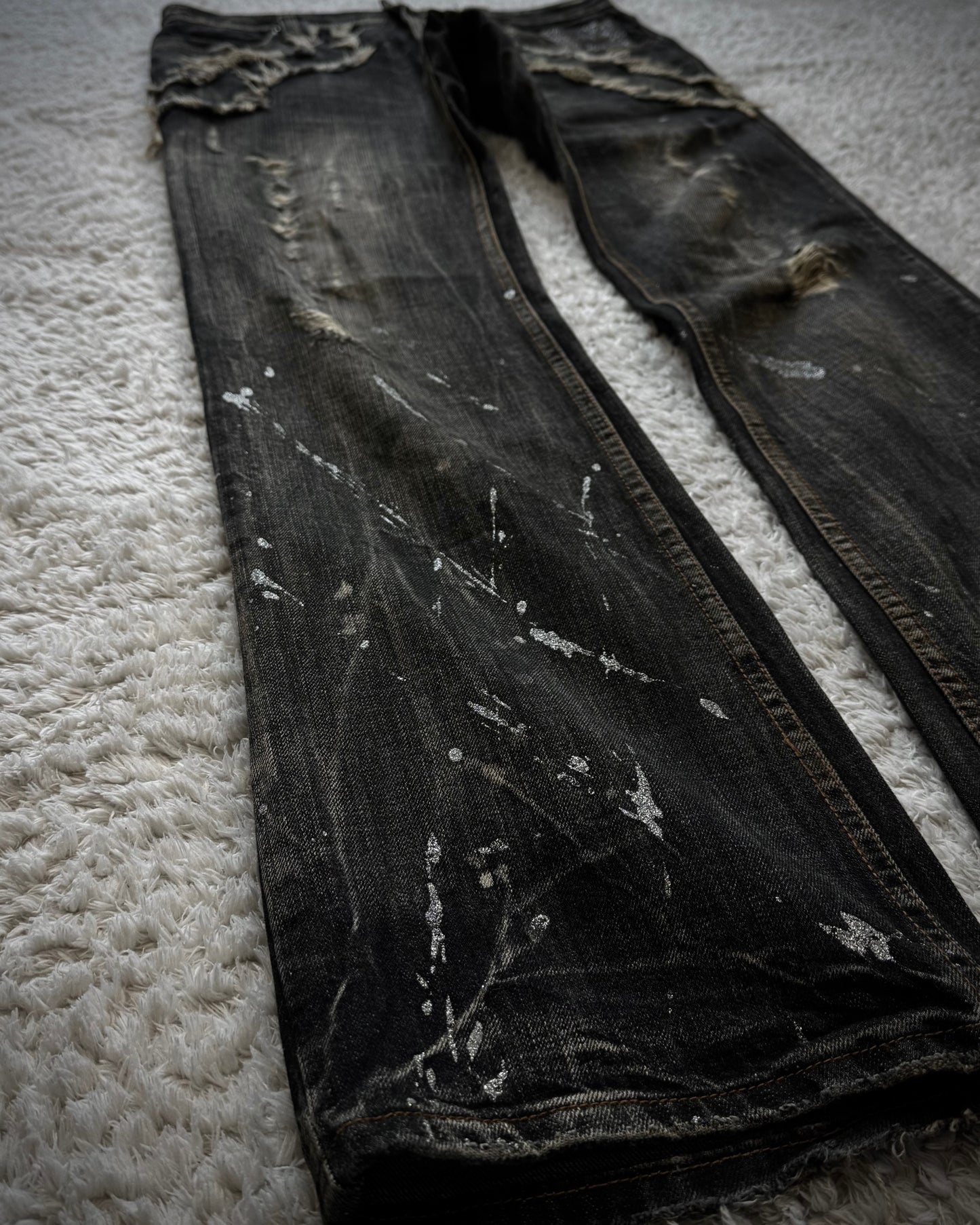 Semantic Design Python Detailed Silver Splatter Bootcut Jeans