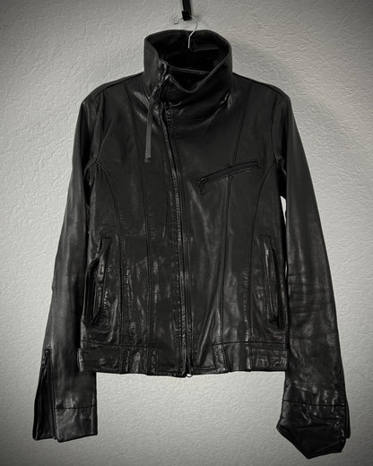 Edge Rupert Asymmetrical High Neck Leather Jacket