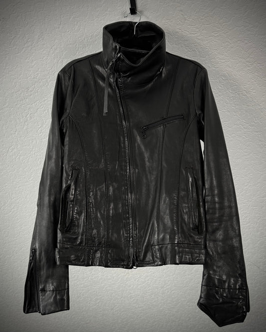 Edge Rupert Asymmetrical High Neck Leather Jacket