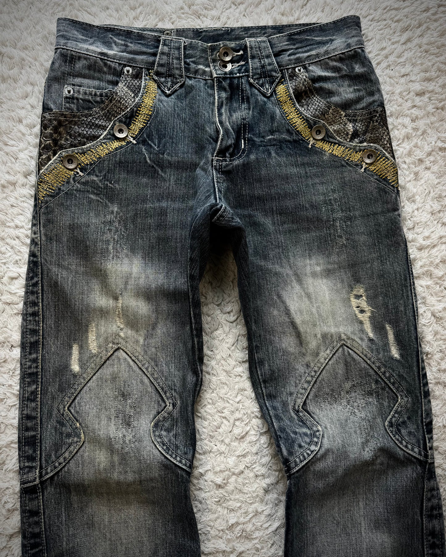 Semantic Design Python Detailed Sword Knee Bootcut Jeans