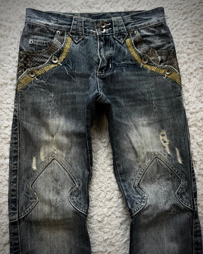 Semantic Design Python Detailed Sword Knee Bootcut Jeans