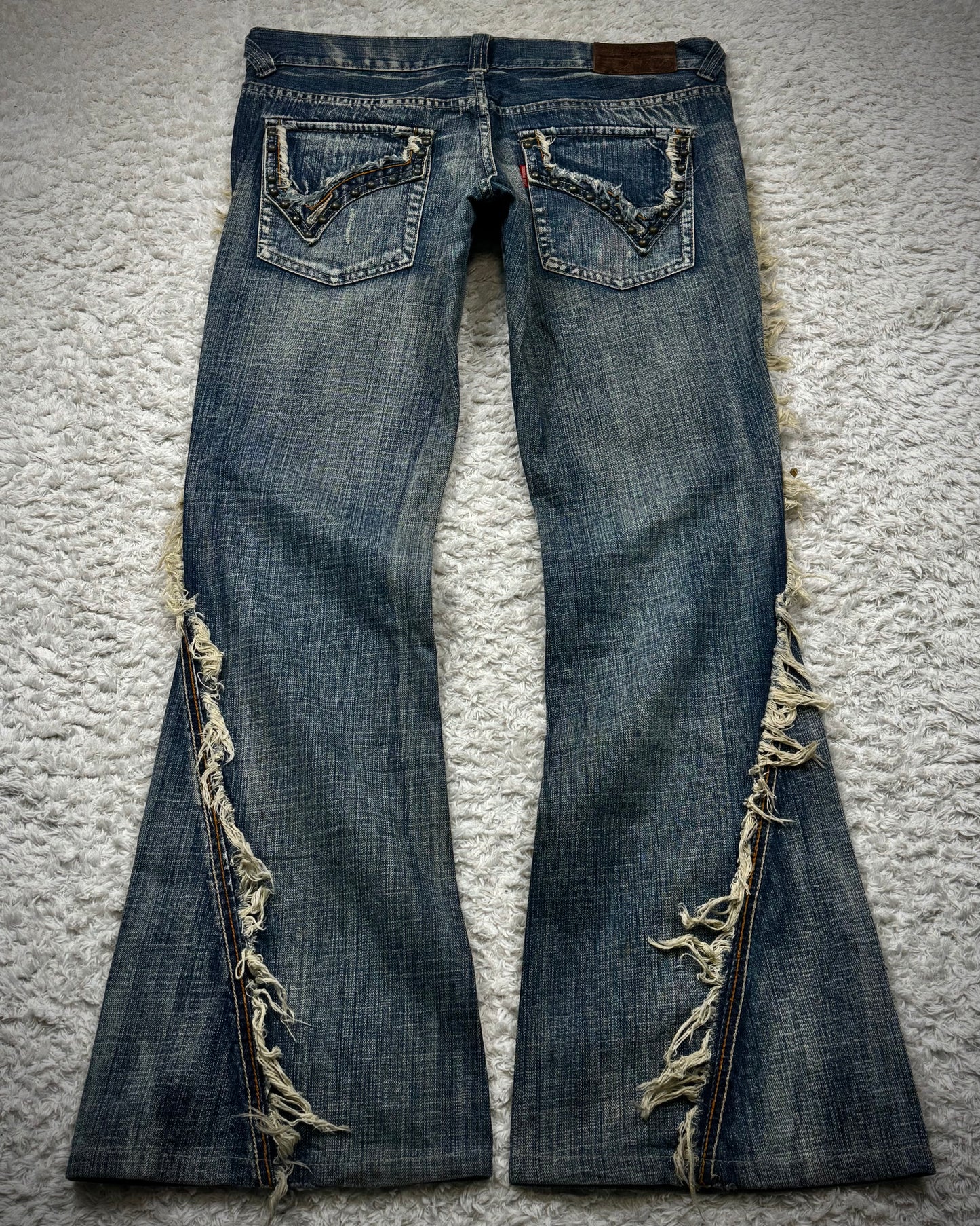 Tornado Mart Spiral Fringed Studded Flared Jeans
