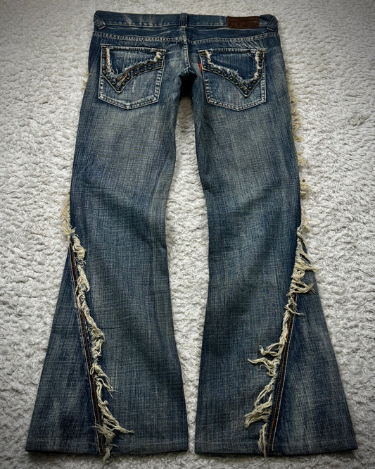 Tornado Mart Spiral Fringed Studded Flared Jeans