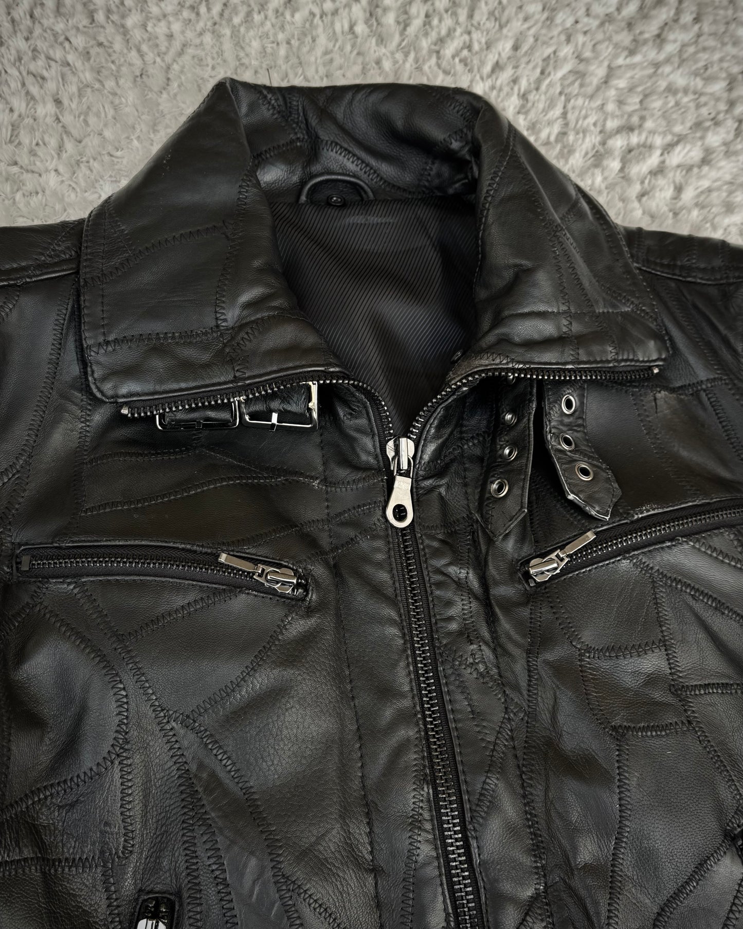 All The Way Scar Stitched Leather Patchwork Jacket