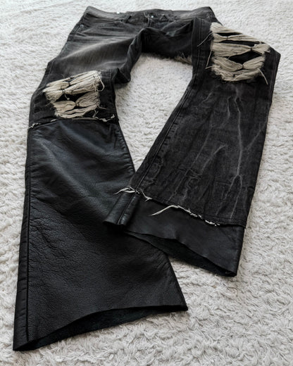 Buffalo Bobs Leather Repaired Pierced Bootcut Jeans