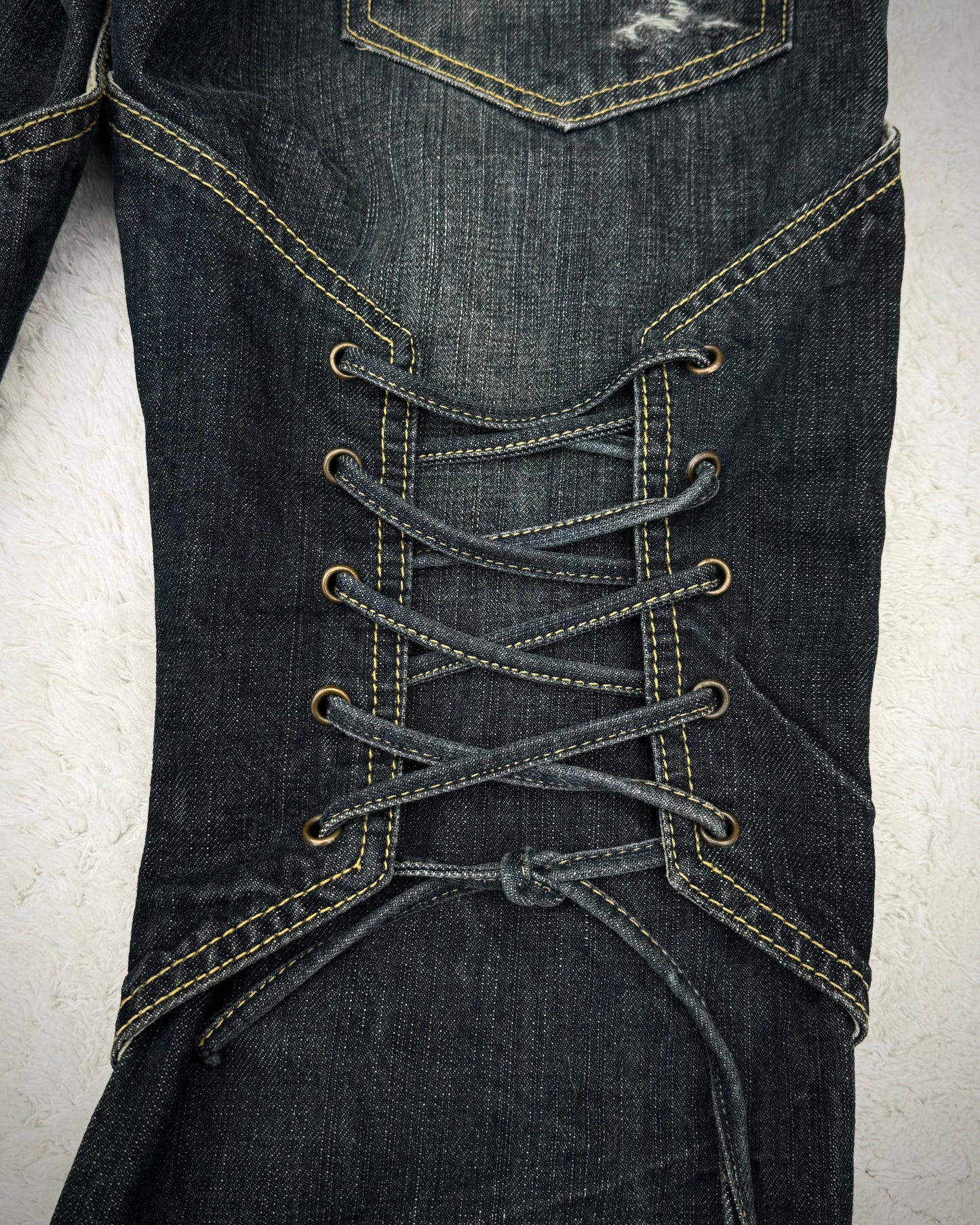 Tornado Mart Knee Lace Up Flared Jeans
