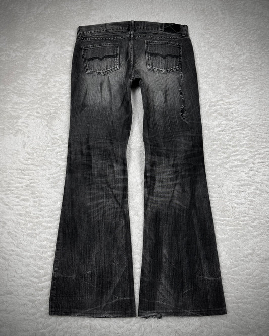 Fuga Charcoal Washed Distressed Flared Jeans