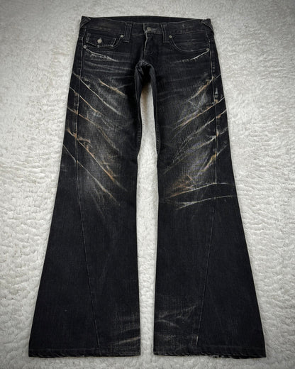 Tornado Mart Blood Clawmark Washed Spiral Flared Jeans
