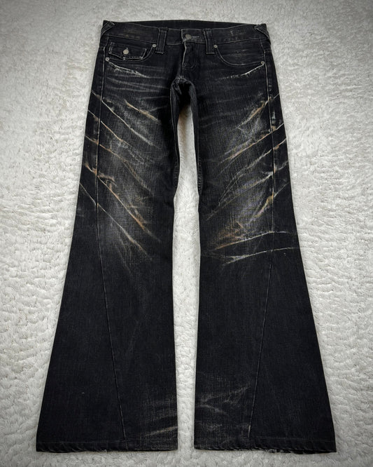 Tornado Mart Blood Clawmark Washed Spiral Flared Jeans