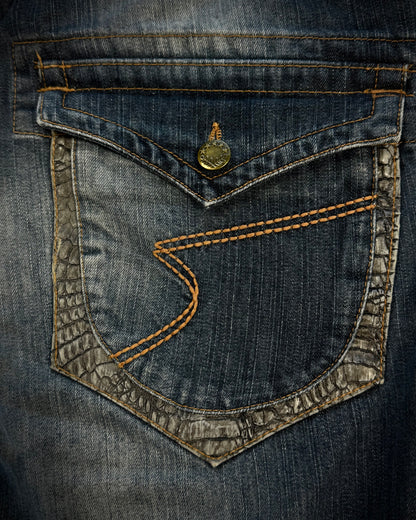 Semantic Design Crocodile Detailed Vintage Denim Shorts