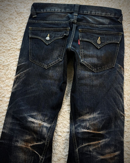 Tornado Mart Mud Clawmarks Washed Flap Pocket Flared Jeans