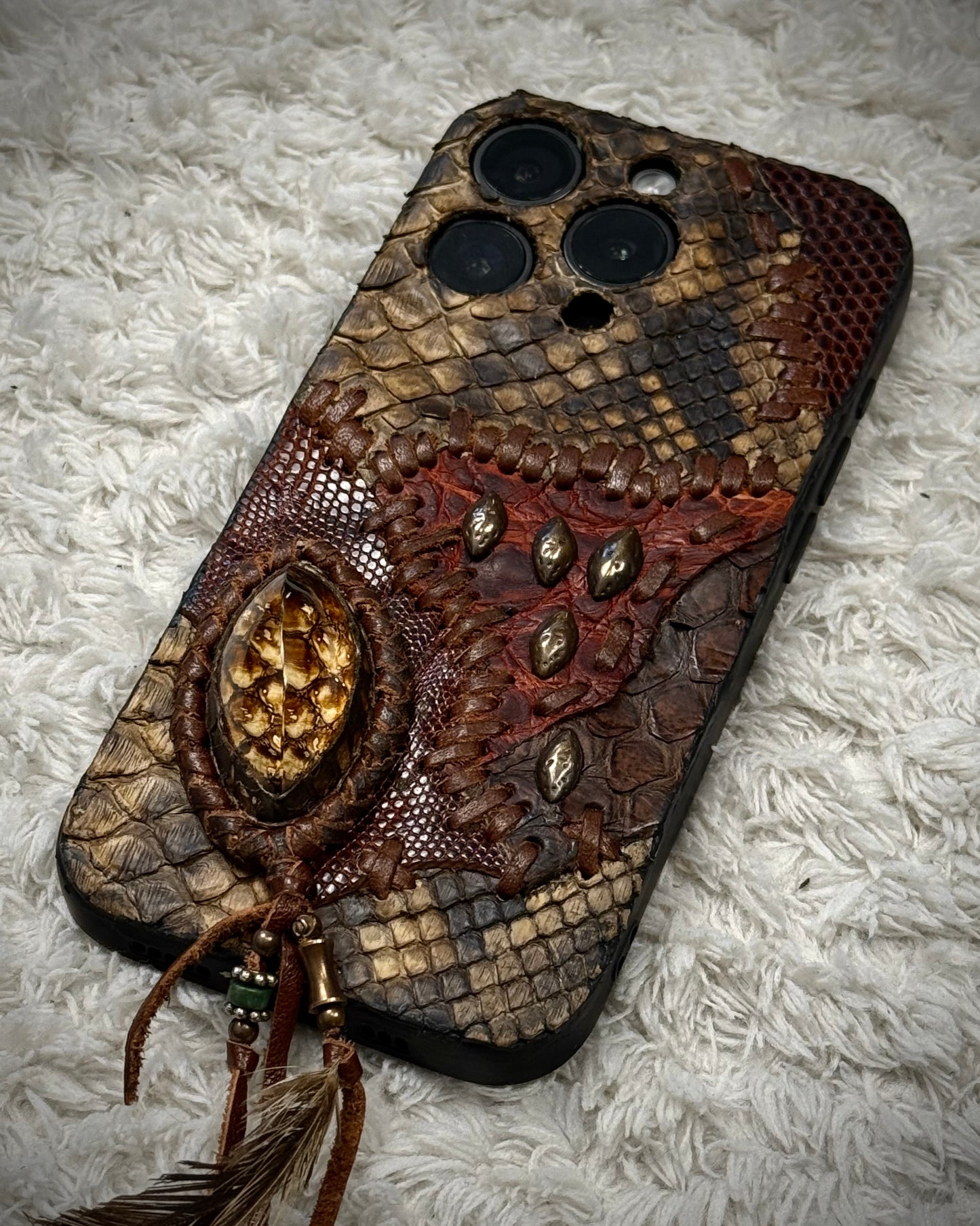 Freebird iPhone 15 Pro Scar-Stitched Studded Python Case