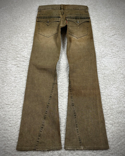 Tornado Mart Mud Washed Western Spiral Flared Jeans