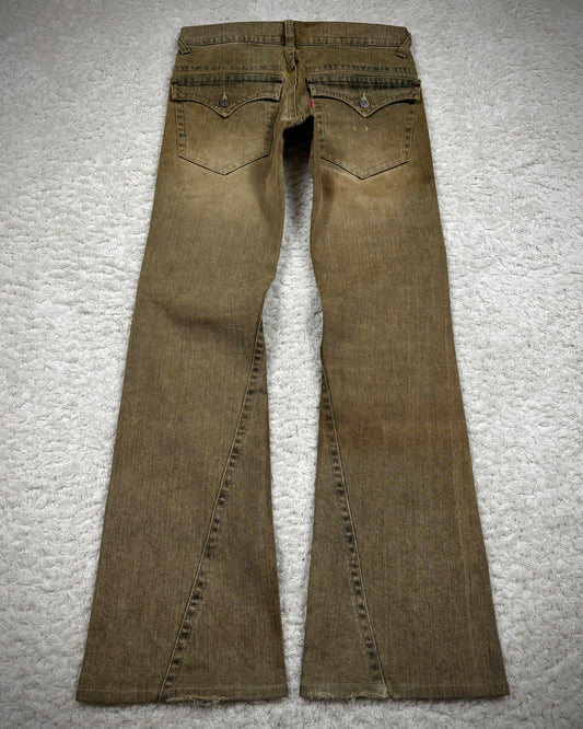 Tornado Mart Mud Washed Western Spiral Flared Jeans